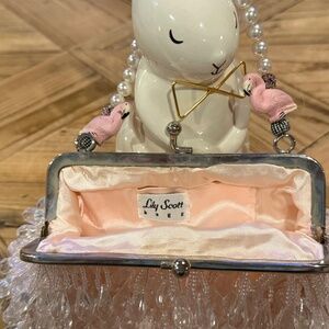 Lily Scott evening, Flamingoes and crystal., mini clutch.